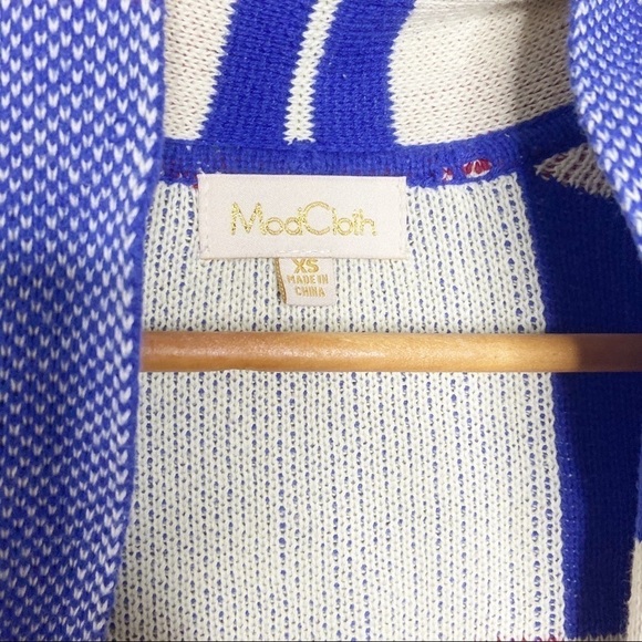 ** ModCloth simply snuggly patchwork red blue cardigan XS - Picture 6 of 10
